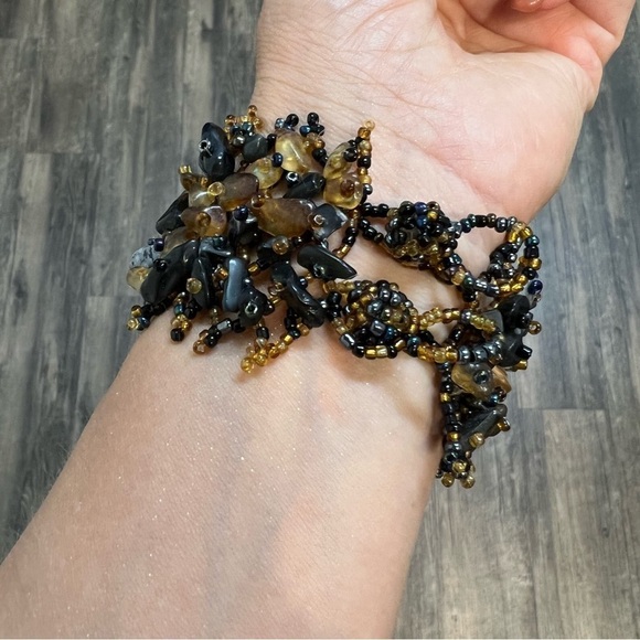 Beaded and Stones Wide Cuff Chunky Adjustable bracelet. - Picture 4 of 9